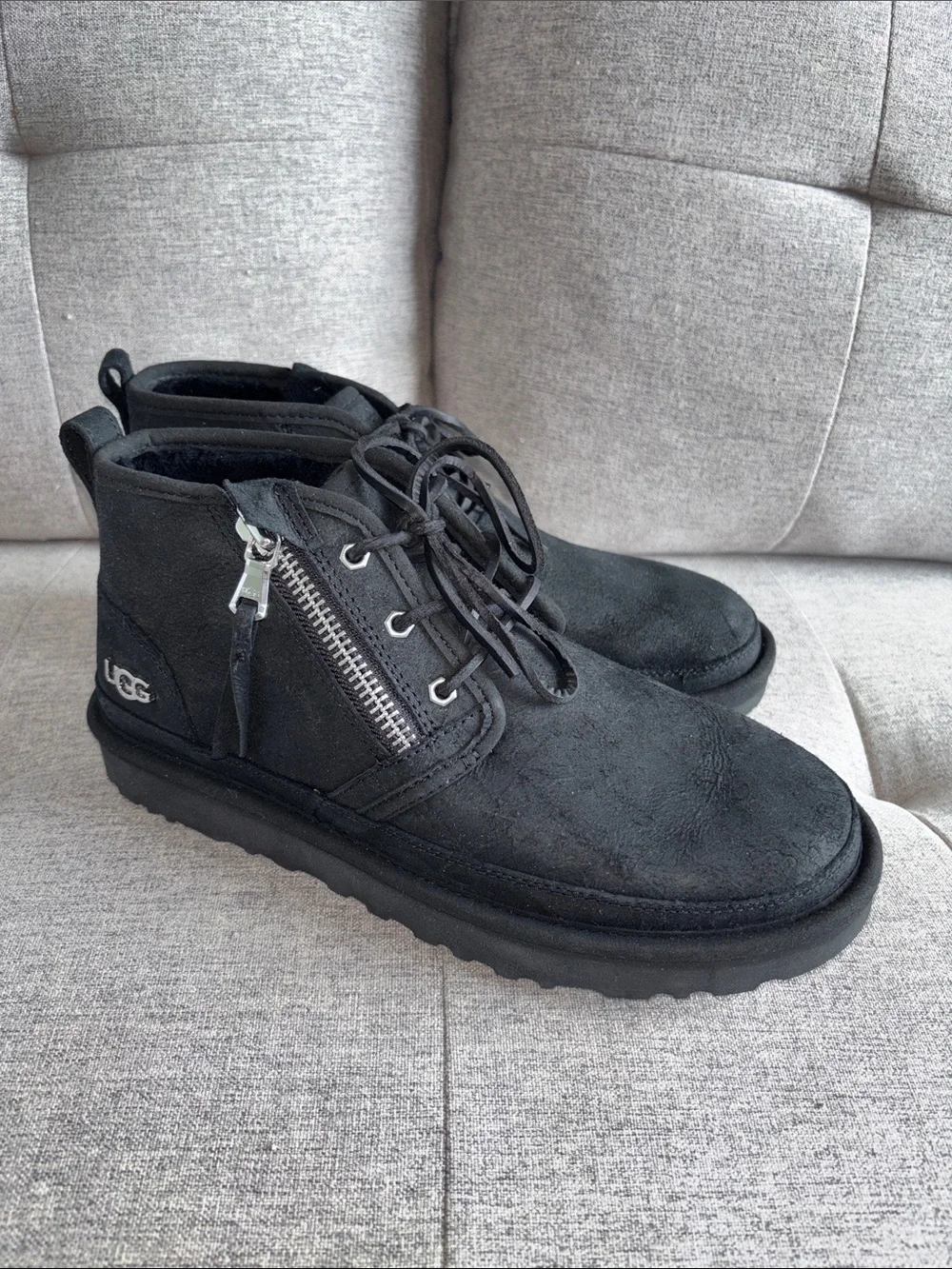 UGG Men's Black Suede Chukka Boots with Side Zip and Laces. New w/tags